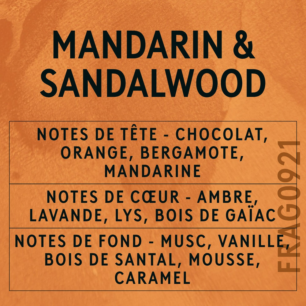 Mandarin & Sandalwood Fragrance Oil scent card (French)