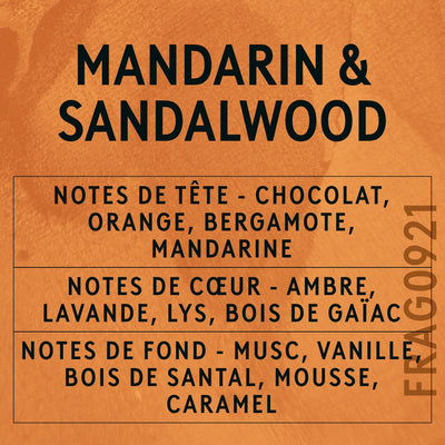 Mandarin & Sandalwood Fragrance Oil scent card (French)