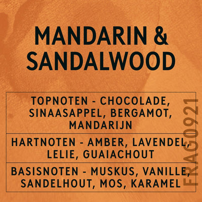 Mandarin & Sandalwood Fragrance Oil scent card (Dutch)