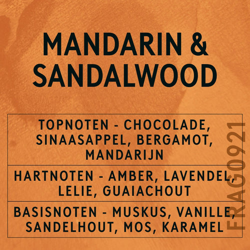 Mandarin & Sandalwood Fragrance Oil scent card (Dutch)