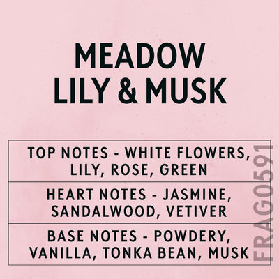 Meadow Lily & Cotton Musk fragrance oil - Candle Shack aluminium bottle with dried botanicals on a dark slate background