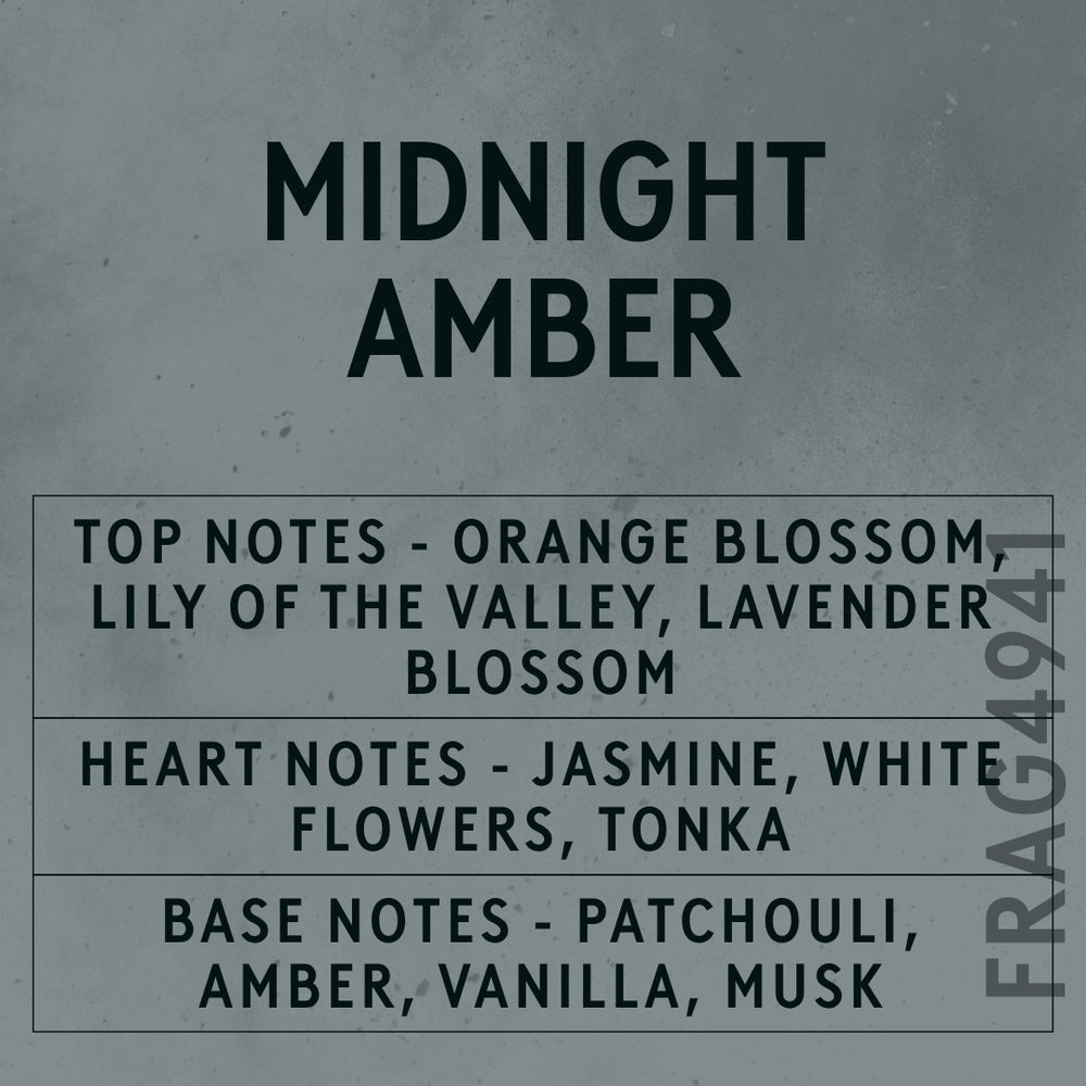 Midnight Amber fragrance oil - Candle Shack aluminium bottle with dried botanicals on a dark slate background