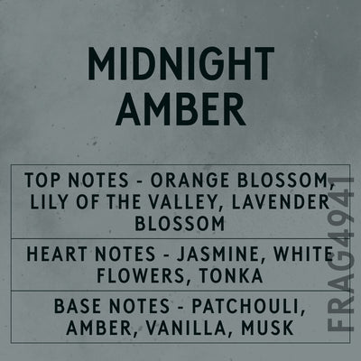 Midnight Amber fragrance oil - Candle Shack aluminium bottle with dried botanicals on a dark slate background