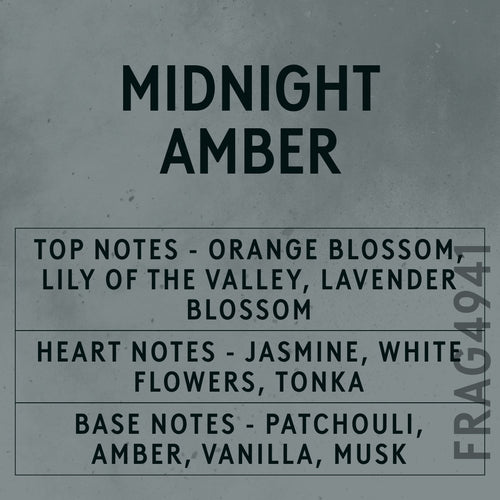 Midnight Amber fragrance oil - Candle Shack aluminium bottle with dried botanicals on a dark slate background