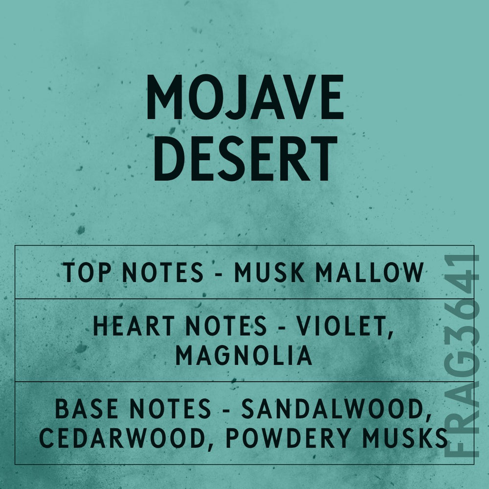 Mojave Desert fragrance oil - Candle Shack aluminium bottle with dried botanicals on a dark slate background