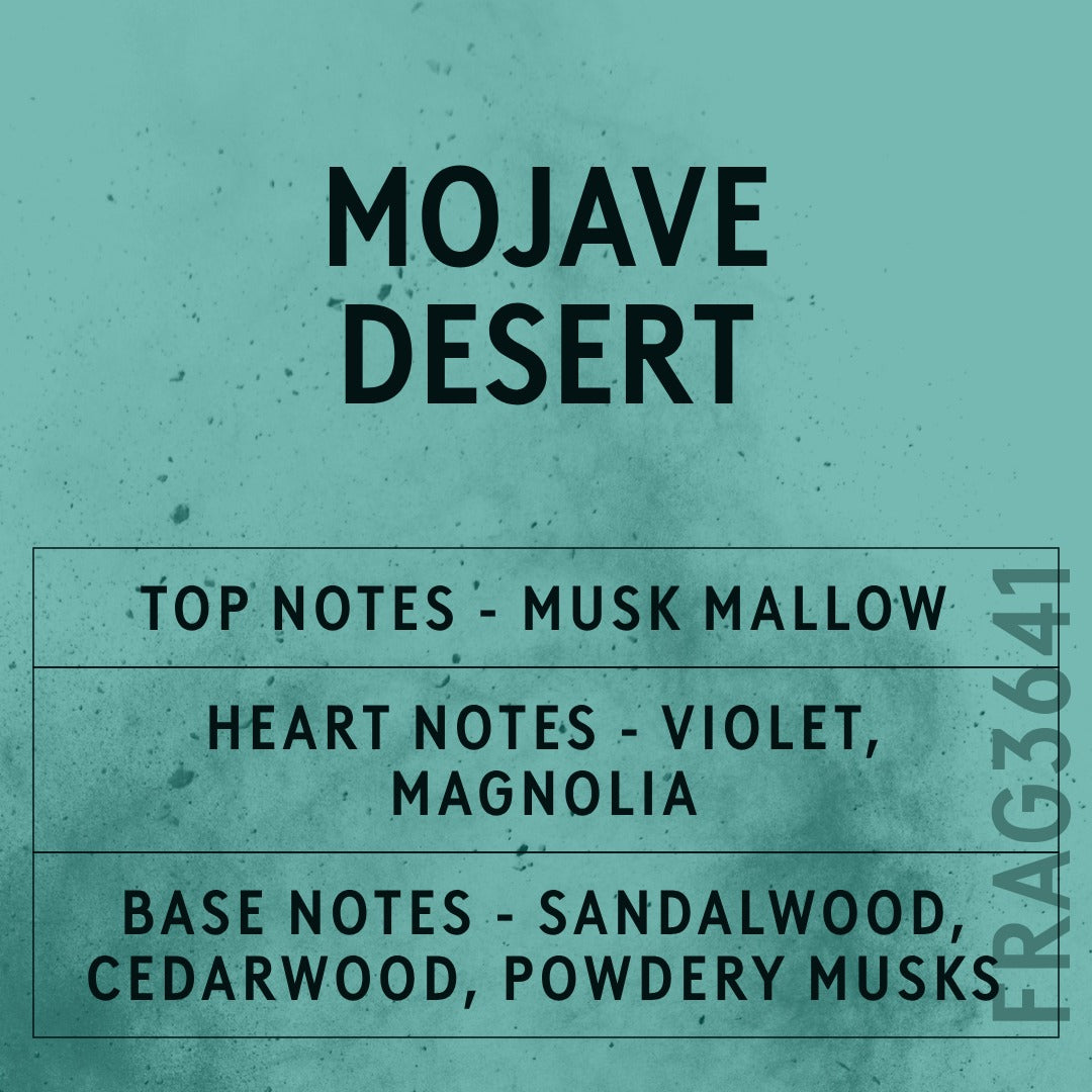 Mojave Desert fragrance oil - Candle Shack aluminium bottle with dried botanicals on a dark slate background