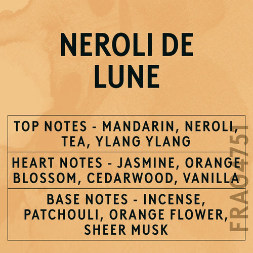 Neroli De Lune fragrance oil - Candle Shack aluminium bottle with dried botanicals on a dark slate background