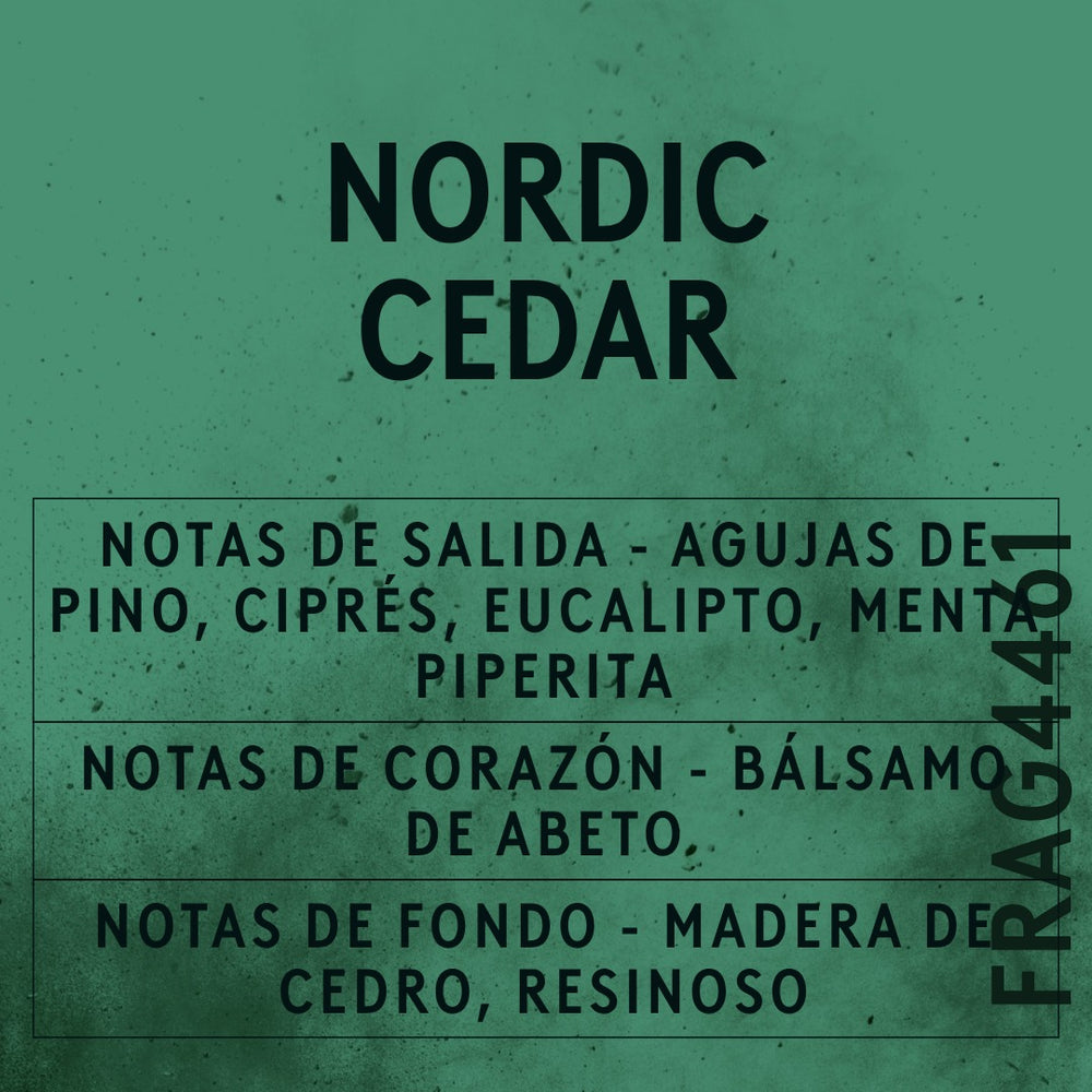 Nordic Cedar Fragrance Oil scent card (Spanish)