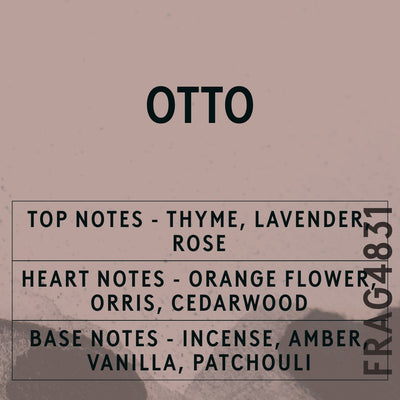 Otto fragrance oil - Candle Shack aluminium bottle with dried botanicals on a dark slate background