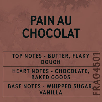 Pain Au Chocolat fragrance oil - Candle Shack aluminium bottle with dried botanicals on a dark slate background