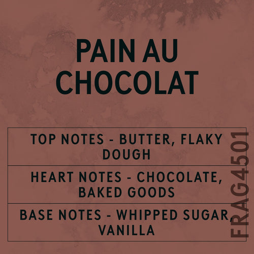 Pain Au Chocolat fragrance oil - Candle Shack aluminium bottle with dried botanicals on a dark slate background