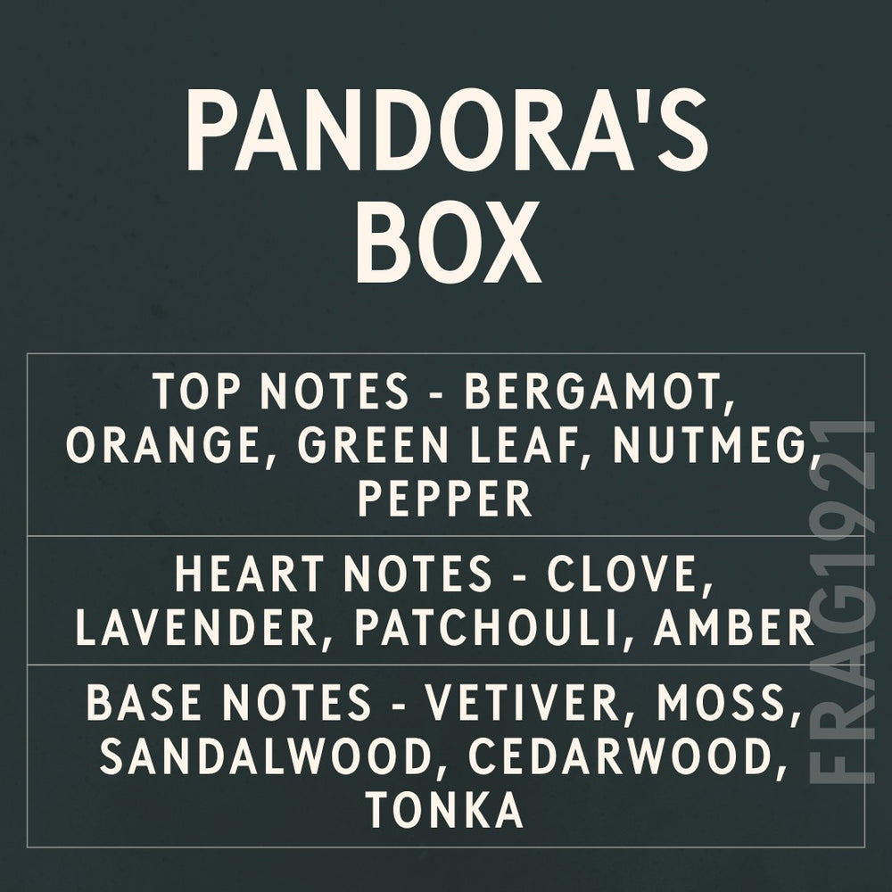 Pandora's Box fragrance oil - Candle Shack aluminium bottle with dried botanicals on a dark slate background
