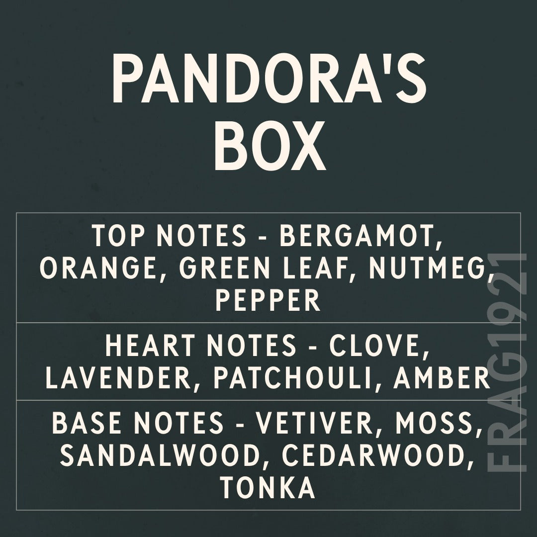 Pandora's Box fragrance oil - Candle Shack aluminium bottle with dried botanicals on a dark slate background