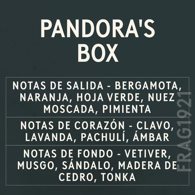 Pandora's Box Fragrance Oil scent card (Spanish)