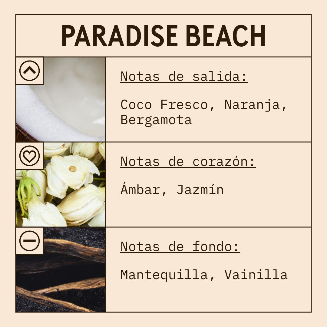 Paradise Beach Fragrance Oil scent card (Spanish)