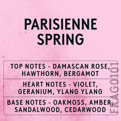 Parisienne Spring fragrance oil - Candle Shack aluminium bottle with dried botanicals on a dark slate background