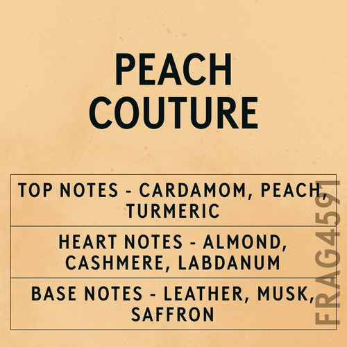 Peach Couture fragrance oil - Candle Shack aluminium bottle with dried botanicals on a dark slate background
