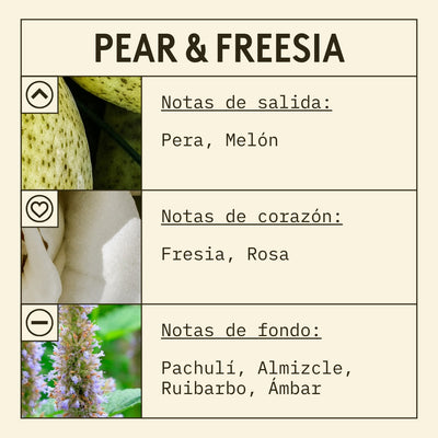 Pear & Freesia Fragrance Oil scent card (Spanish)