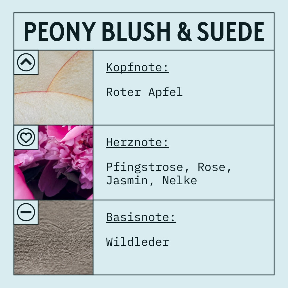 Peony & Blush Suede Fragrance Oil (Concentrated) scent card (German)