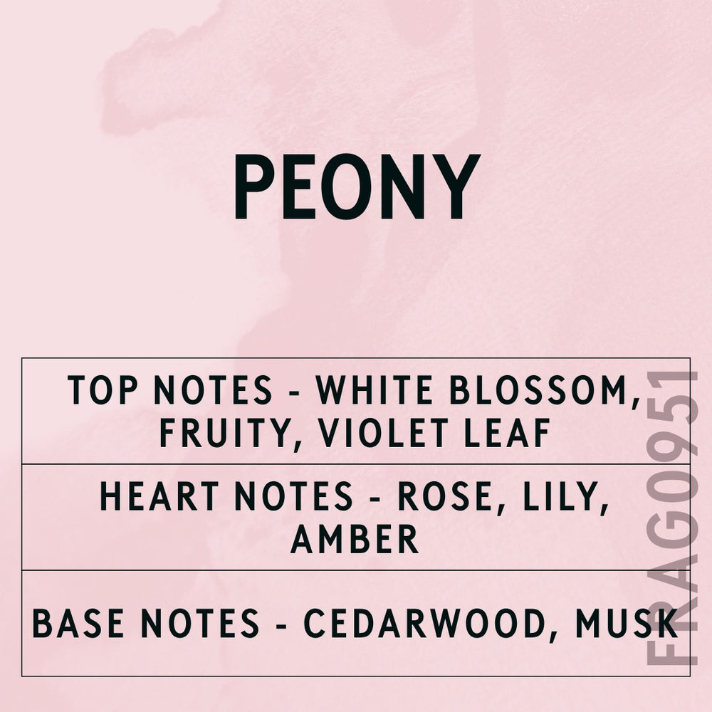 Peony fragrance oil - Candle Shack aluminium bottle with dried botanicals on a dark slate background