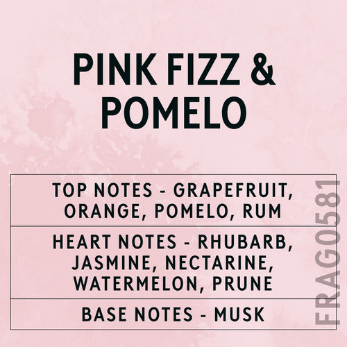 Pink Fizz & Pomelo fragrance oil - Candle Shack aluminium bottle with dried botanicals on a dark slate background