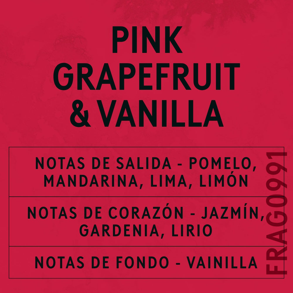 Pink Grapefruit and Vanilla Fragrance Oil scent card (Spanish)
