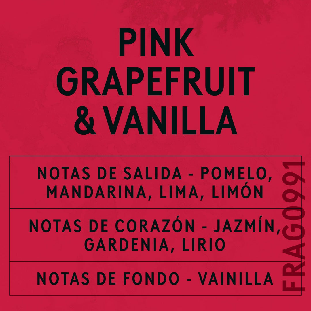 Pink Grapefruit and Vanilla Fragrance Oil scent card (Spanish)