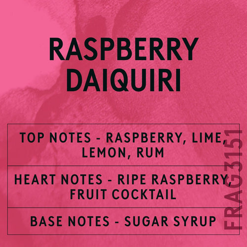 Raspberry Daiquiri fragrance oil - Candle Shack aluminium bottle with dried botanicals on a dark slate background