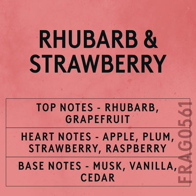 Rhubarb & Strawberry fragrance oil - Candle Shack aluminium bottle with dried botanicals on a dark slate background