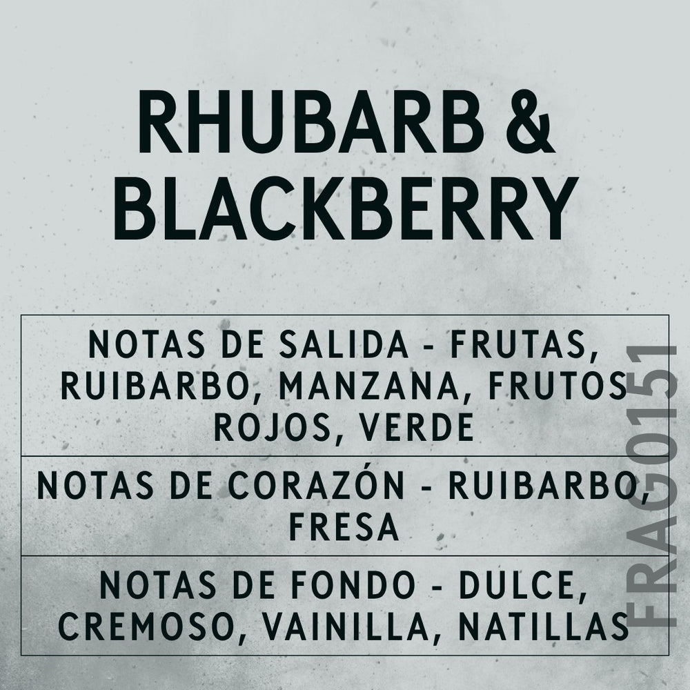 Rhubarb & Blackberry Fragrance Oil scent card (Spanish)