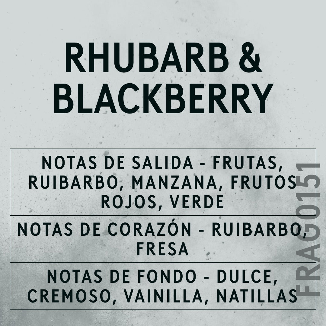 Rhubarb & Blackberry Fragrance Oil scent card (Spanish)