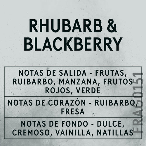 Rhubarb & Blackberry Fragrance Oil scent card (Spanish)