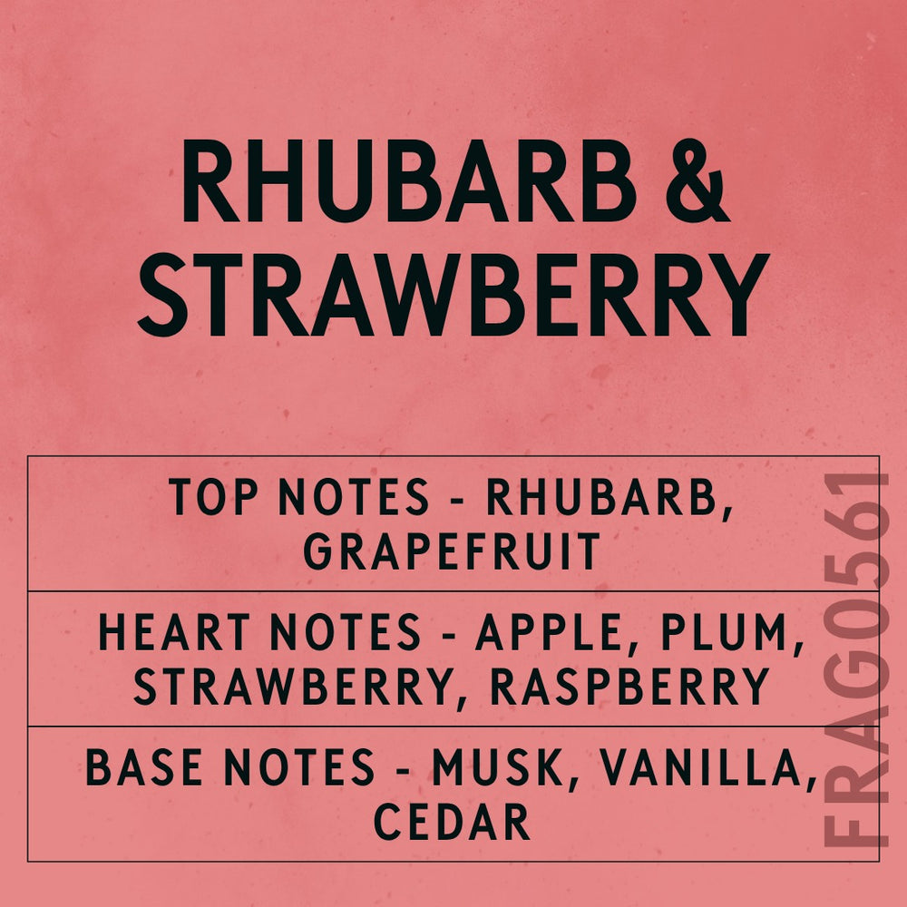 Rhubarb & Strawberry Fragrance Oil scent card (English)