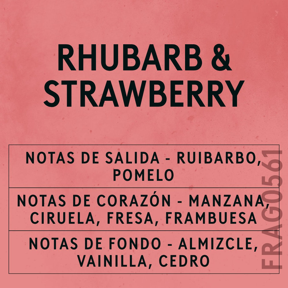 Rhubarb & Strawberry Fragrance Oil scent card (Spanish)