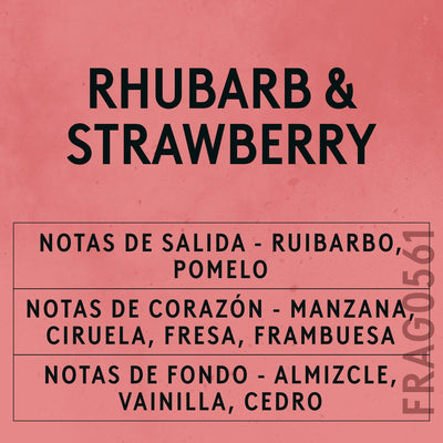 Rhubarb & Strawberry Fragrance Oil scent card (Spanish)