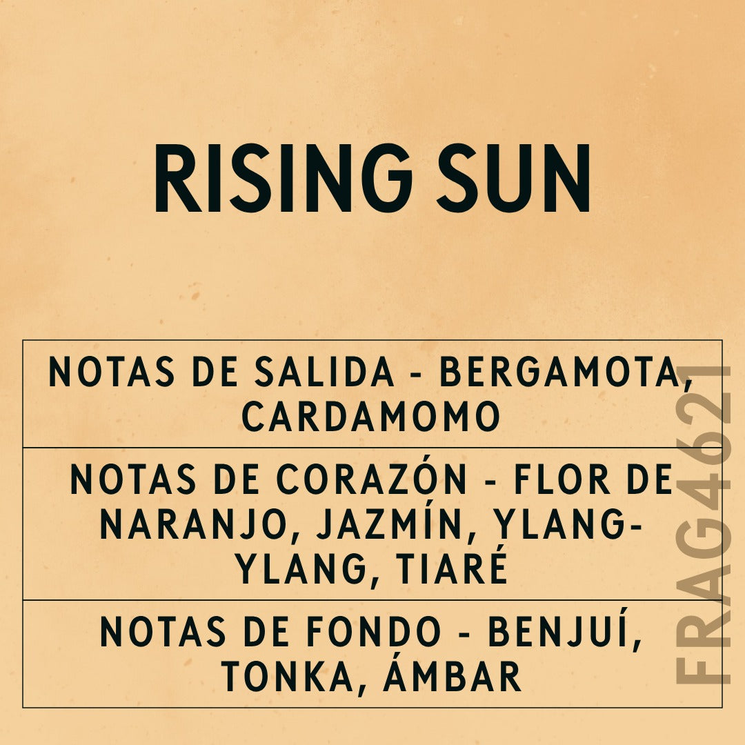 Rising Sun Fragrance Oil scent card (Spanish)