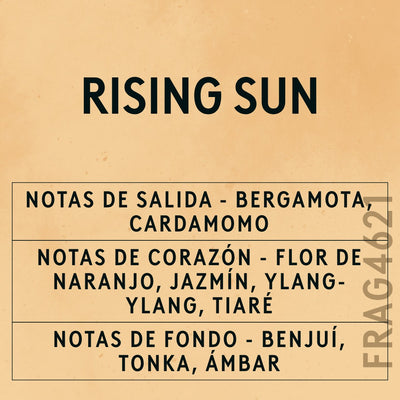Rising Sun Fragrance Oil scent card (Spanish)