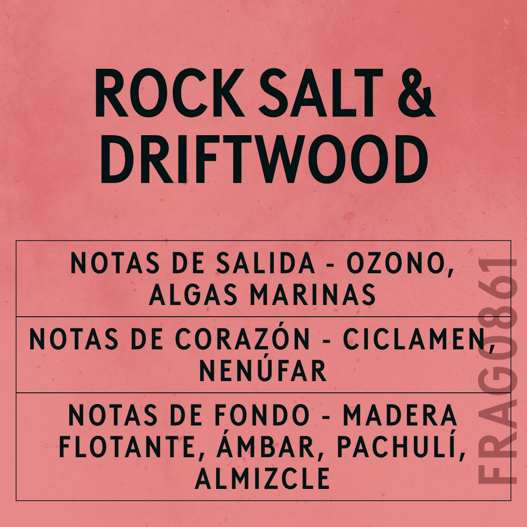 Rock Salt & Driftwood Fragrance Oil scent card (Spanish)