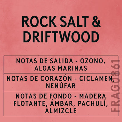 Rock Salt & Driftwood Fragrance Oil scent card (Spanish)