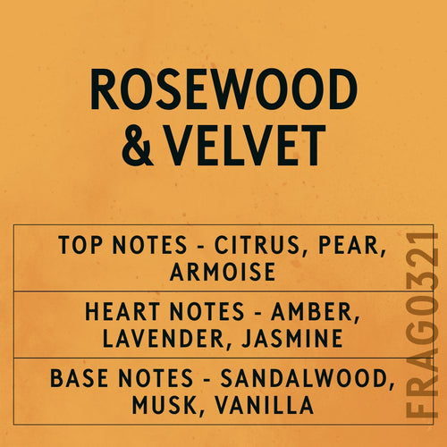 Rosewood and Velvet fragrance oil - Candle Shack aluminium bottle with dried botanicals on a dark slate background