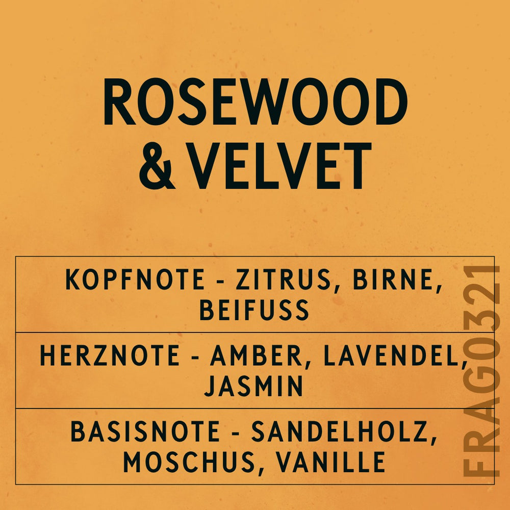 Rosewood and Velvet Fragrance Oil scent card (German)
