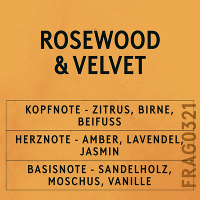 Rosewood and Velvet Fragrance Oil scent card (German)