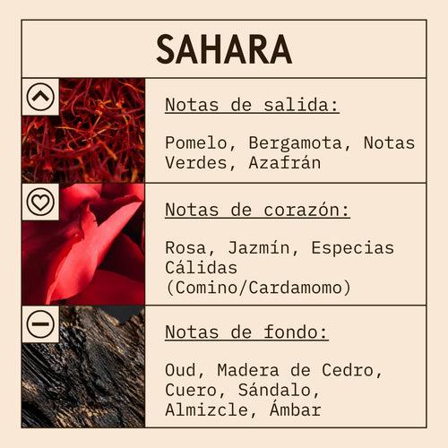 Sahara Fragrance Oil scent card (Spanish)