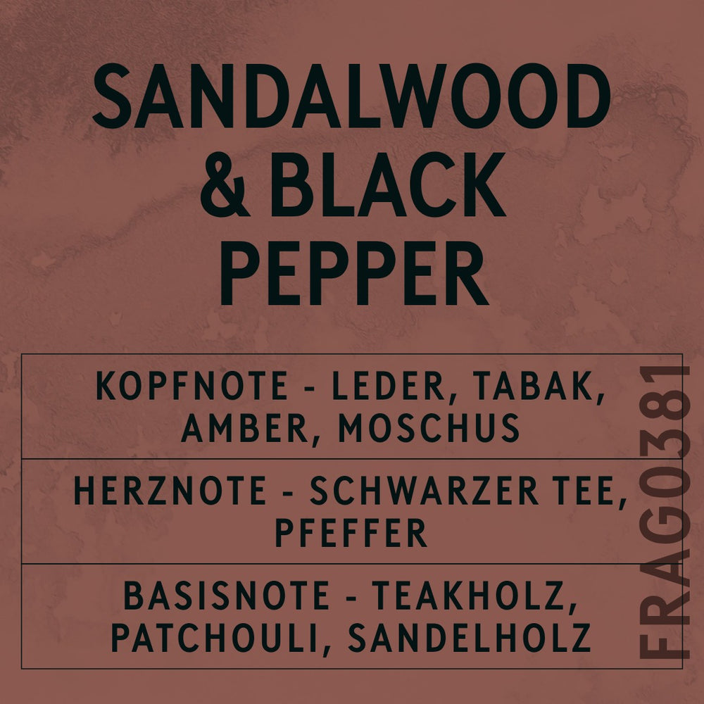 Sandalwood & Black Pepper Fragrance Oil scent card (German)