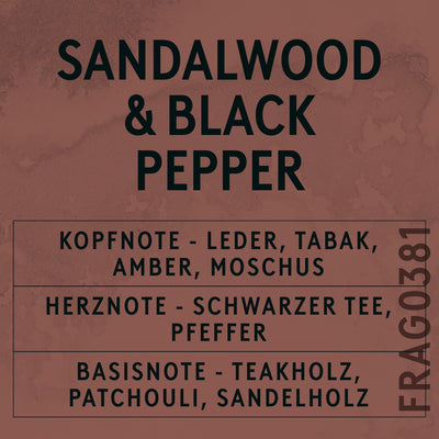 Sandalwood & Black Pepper Fragrance Oil scent card (German)