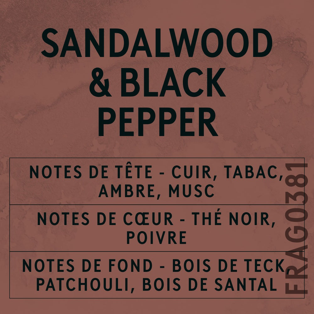 Sandalwood & Black Pepper Fragrance Oil scent card (French)