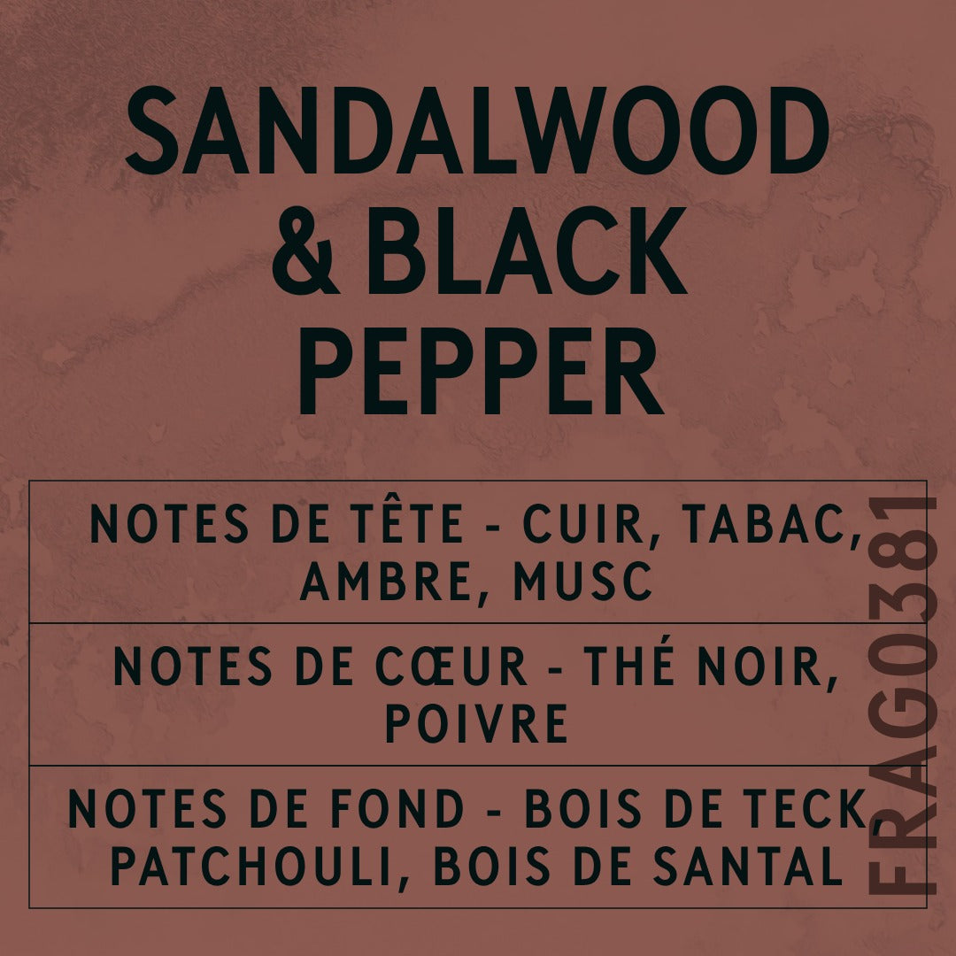 Sandalwood & Black Pepper Fragrance Oil scent card (French)