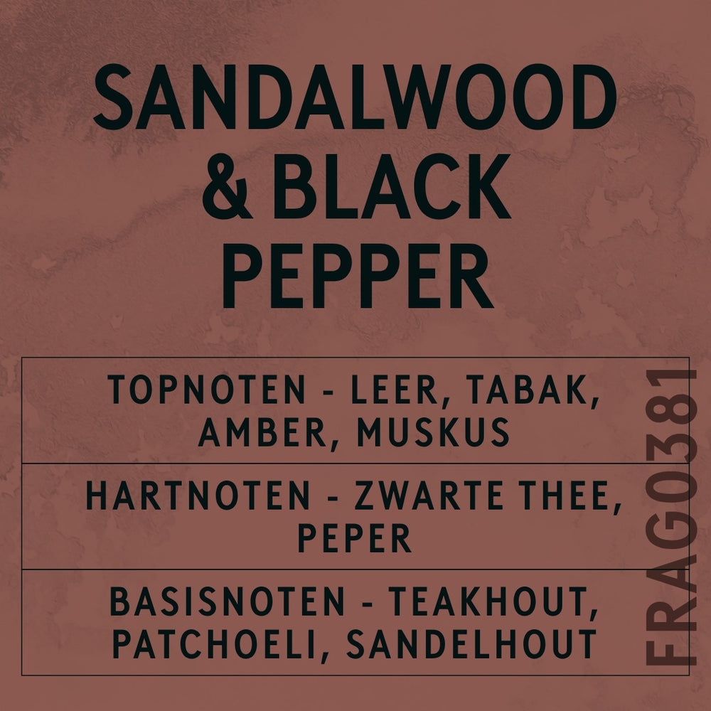 Sandalwood & Black Pepper Fragrance Oil scent card (Dutch)