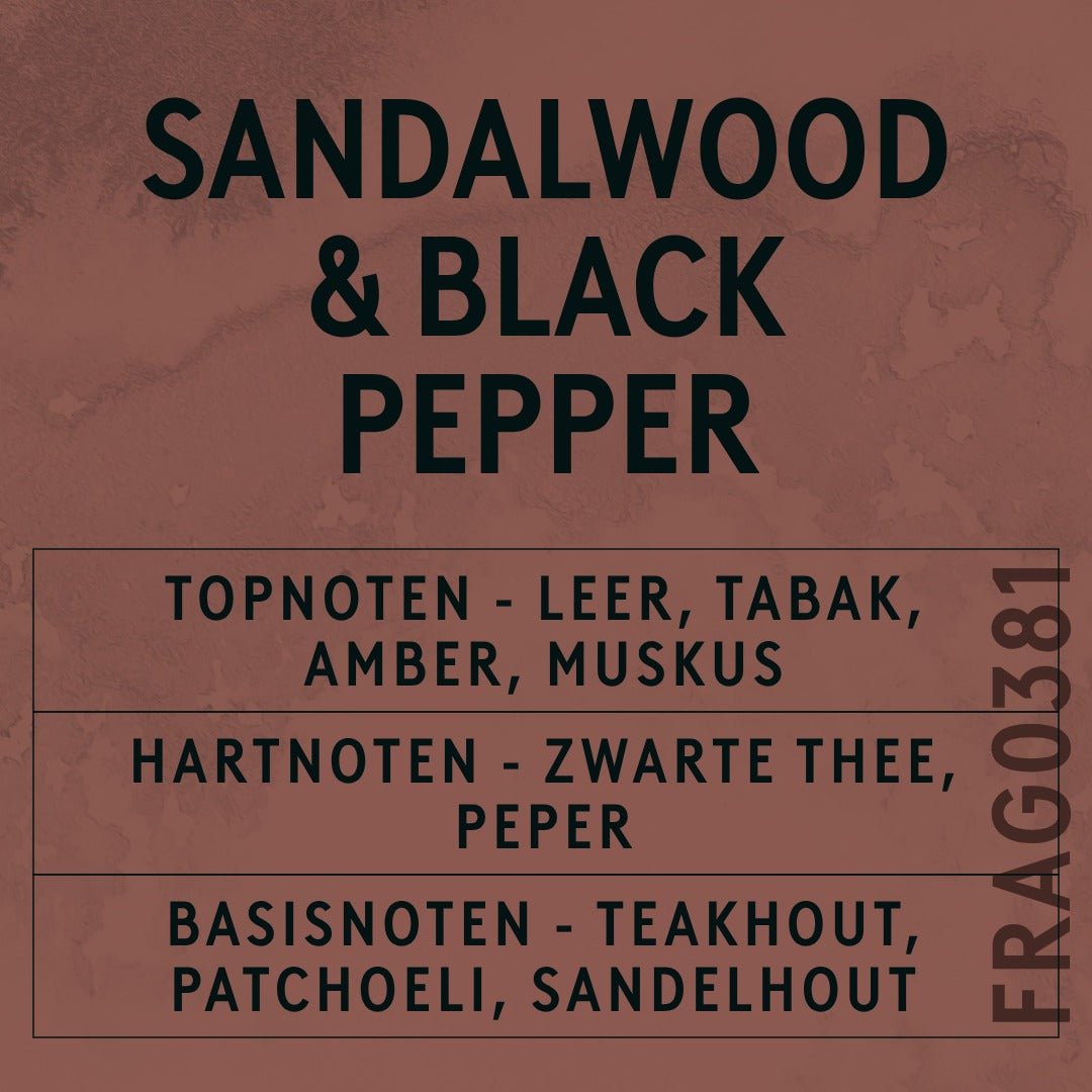 Sandalwood & Black Pepper Fragrance Oil scent card (Dutch)