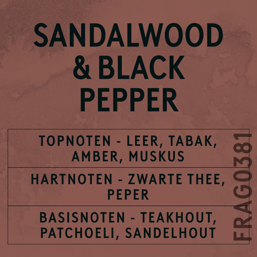 Sandalwood & Black Pepper Fragrance Oil scent card (Dutch)